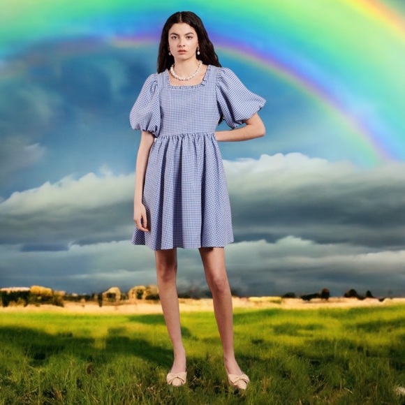 Sister Jane Pebble Gingham Mini Dress in Blue/White Sz 16 - Picture 5 of 15